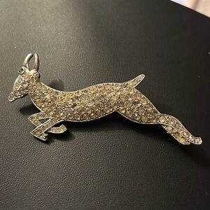 Vintage Running 4” DEER STAG DOE Sparkly Clear Crystal Rhinestone Brooch Pin